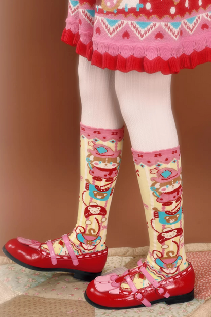 Yellow Striped Bunny Lace Socks