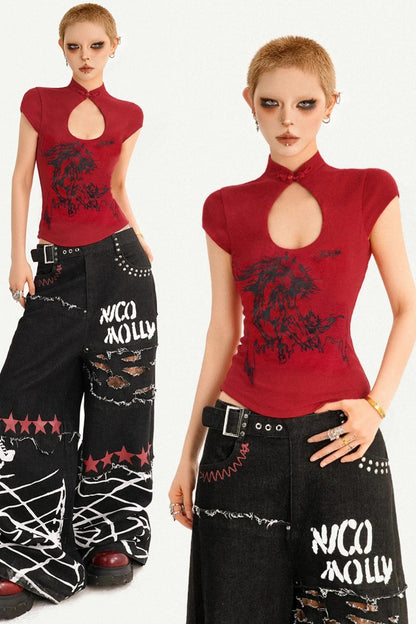 Rotes Millennium-Cheongsam-Oberteil