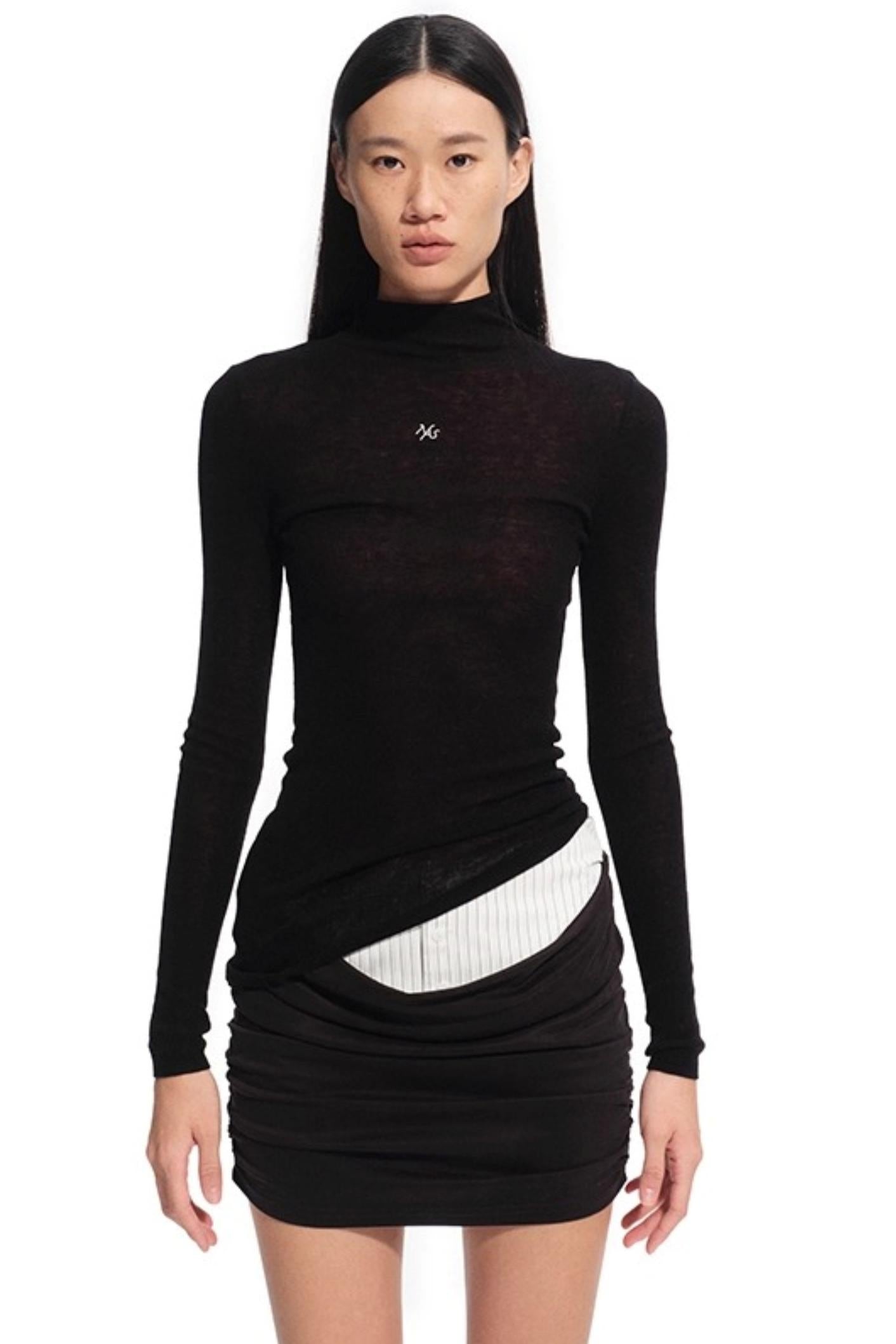 High Neck Long Sleeve Knit Wool Top