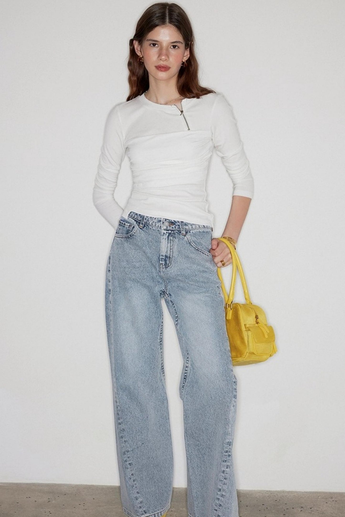 Distressed Lace Waist Loose Jeans