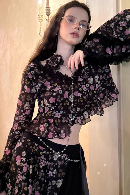 Dark Night Floral Shirt Set-Up