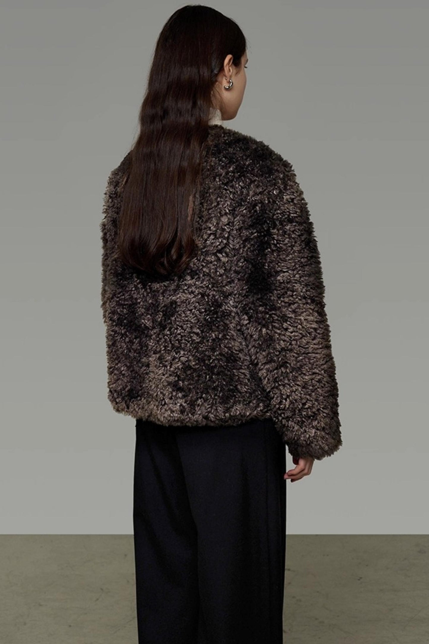 Collarless Lamb Wool Coat