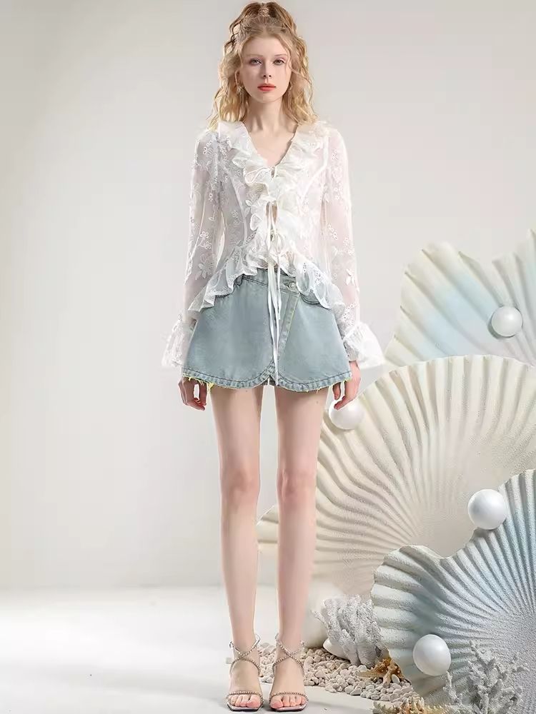 Embroidery Organza Tie Romantic Cardigan