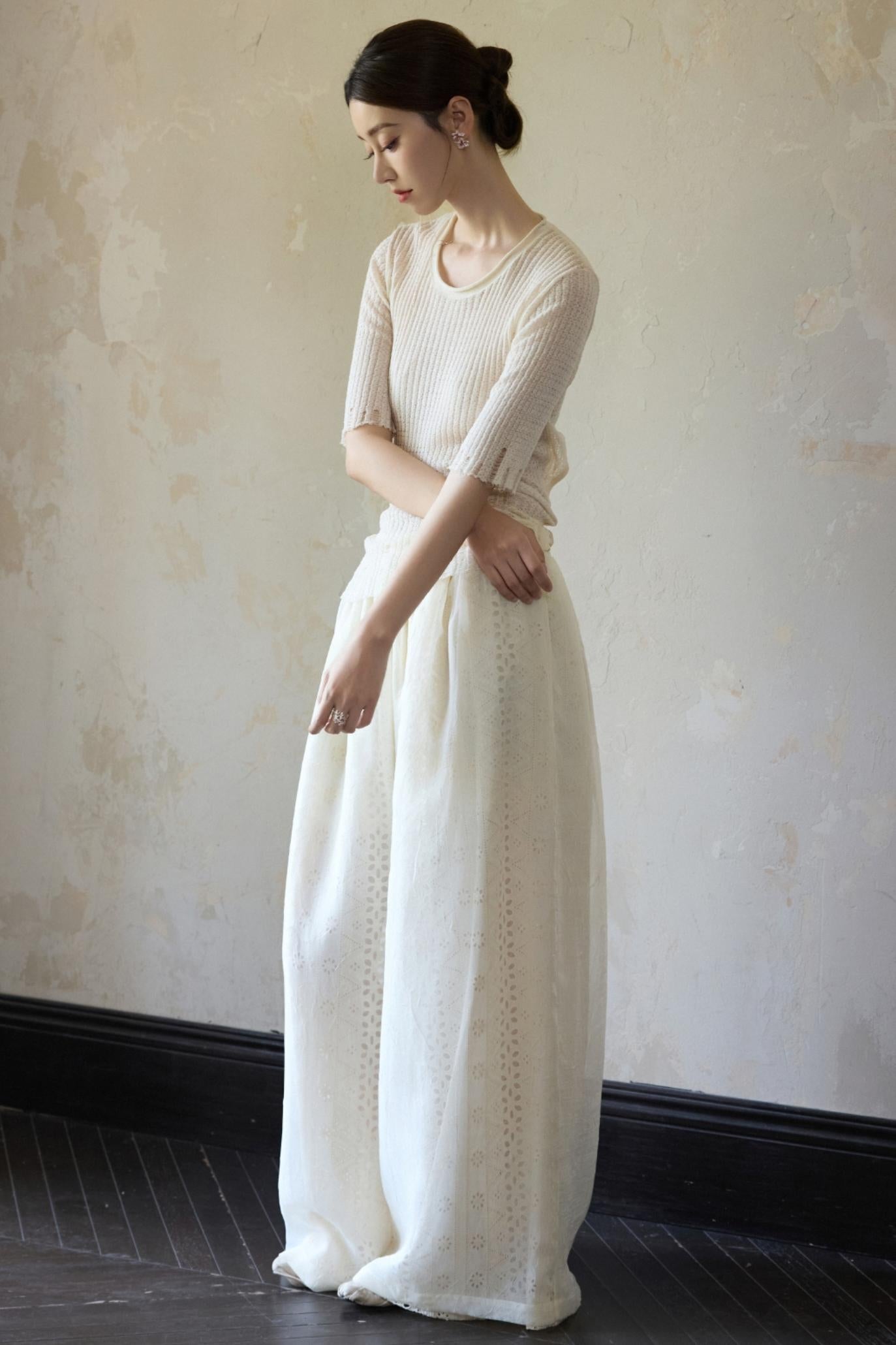 Beige Wide Leg Trousers