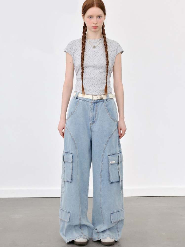 Denim Casual Loose Cargo Pants