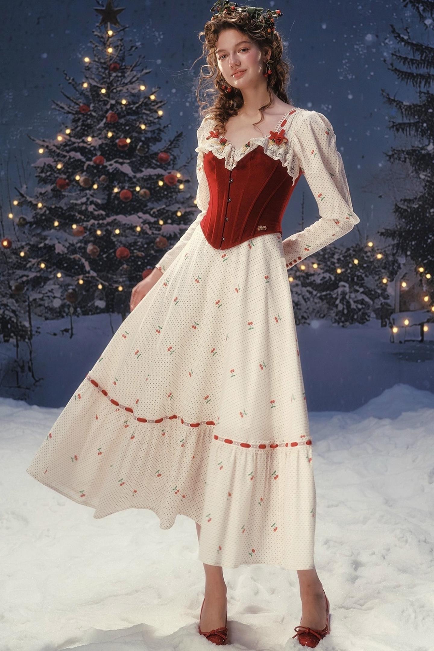 Red Velvet Lace Corset Dress Set-Up