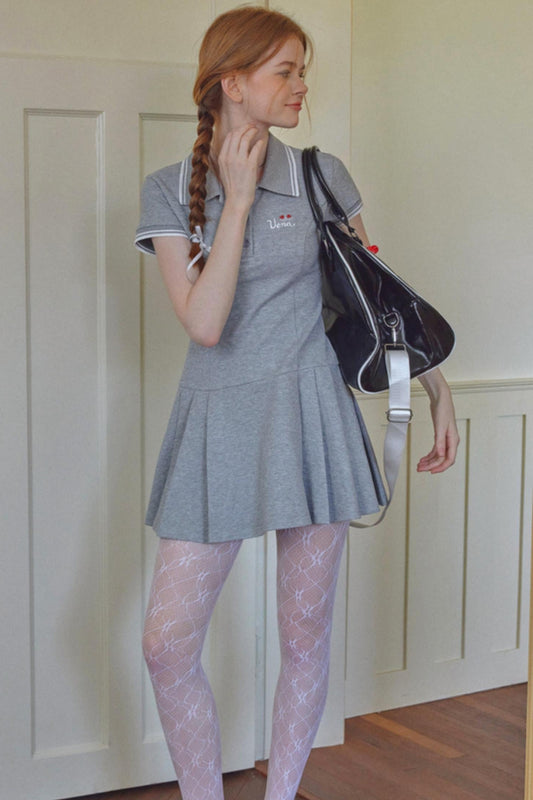 Gray Pleated A-Line Dress