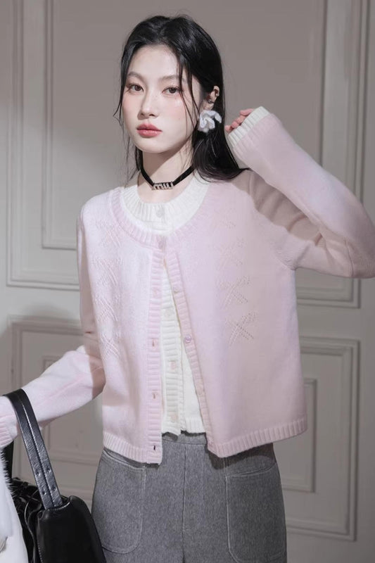 Cardigan in lana color milkshake alla pesca