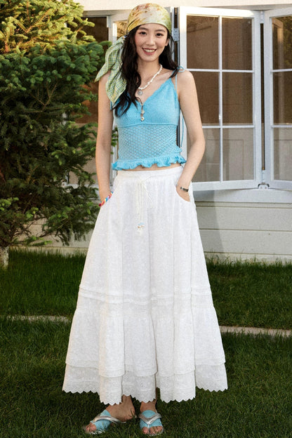Wool Sequin Ruffle Knit Top