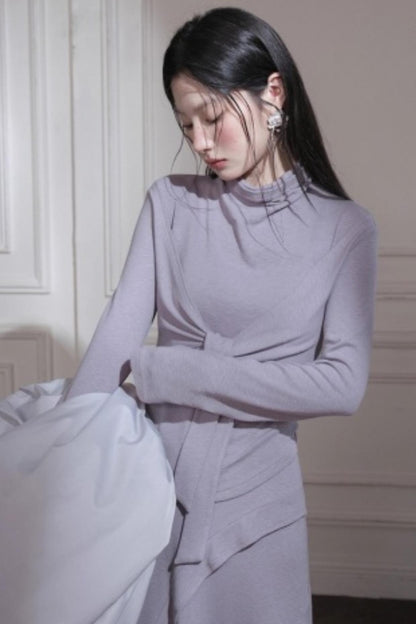 Gray Taro Tie-Dye Top Skirt Set