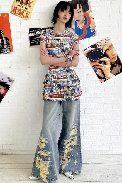 Ripped Wide-Leg Jeans