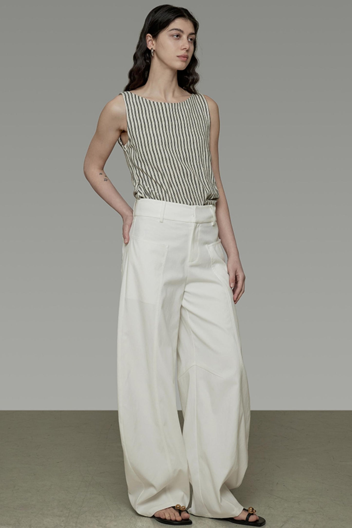 Sickle Arc High-Waisted Wide-Leg Pants