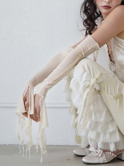 Fluttering Elastic Tulle Sleeves