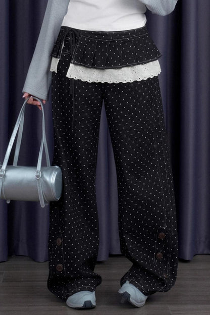 Detachable Skirt Polka Dot Jeans