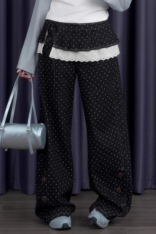 Detachable Skirt Polka Dot Jeans