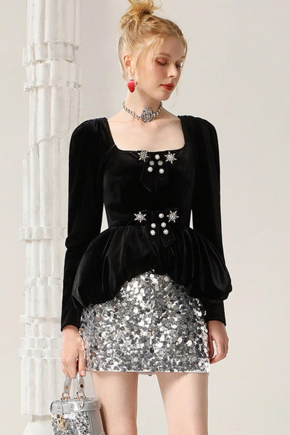 Shiny Beaded Slim Fit Skirt