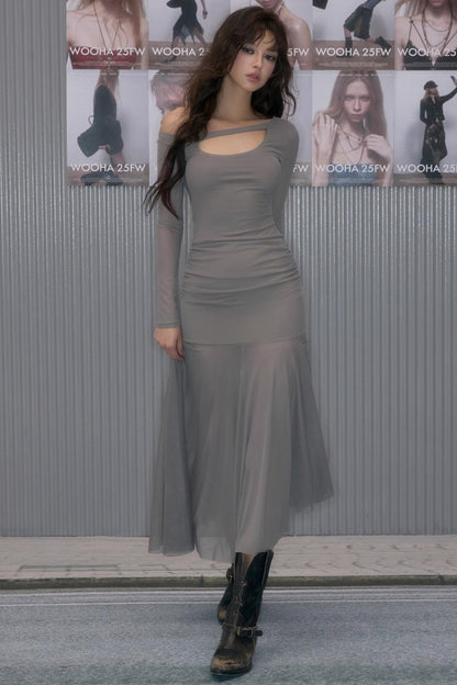 Hollow Collar Inner Spliced Long Dress