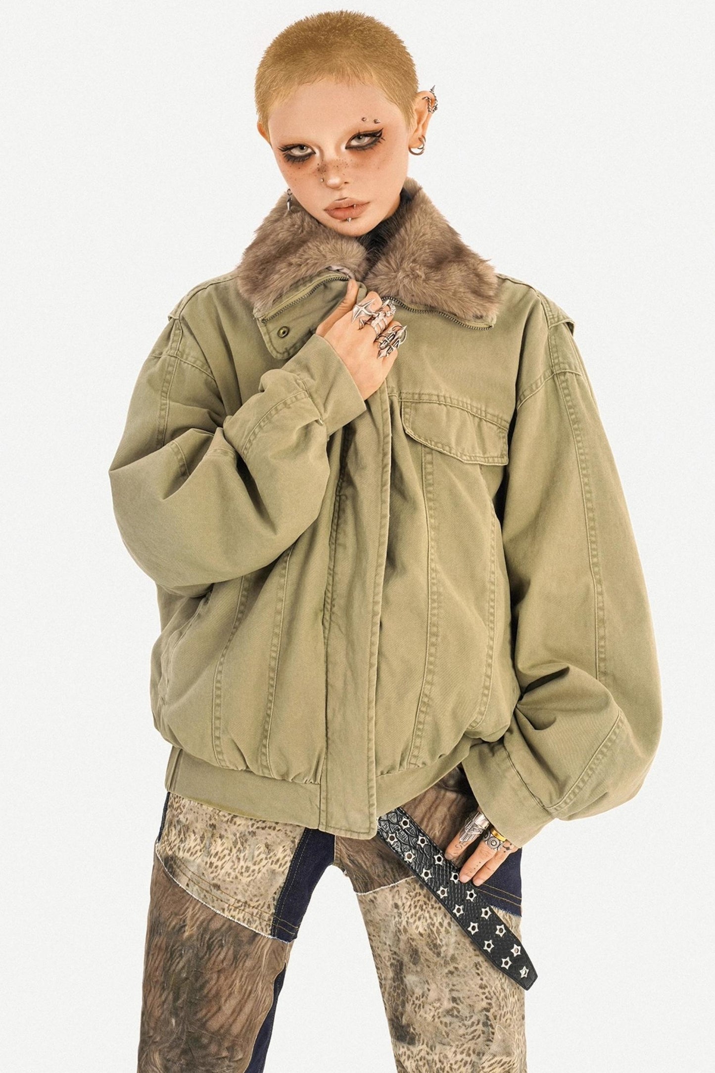 Punk Fur Collar Cotton Jacket