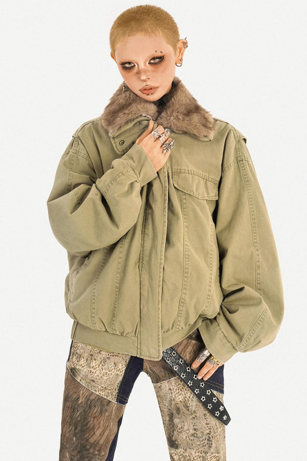 Punk Fur Collar Cotton Jacket