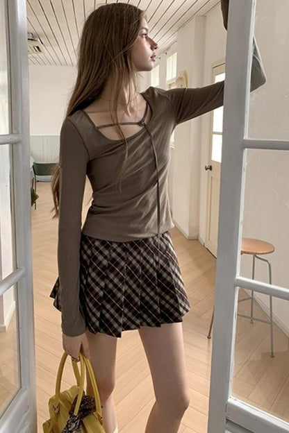 Vintage Plaid Waist Slimming Skirt