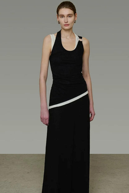 Contrasting Color Knitted Two-Piece Set-Up