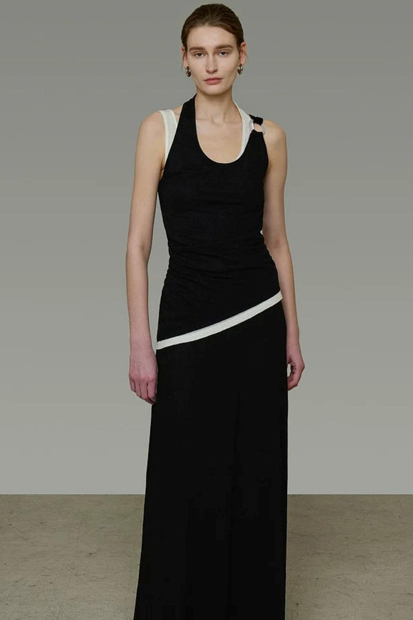 Contrasting Color Knitted Two-Piece Set-Up