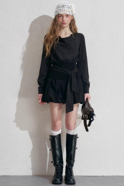 Polka Dot Swing Collar Black Shirt