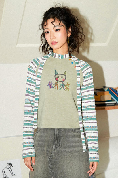 Kitty High Neck Color Knit T-Shirt