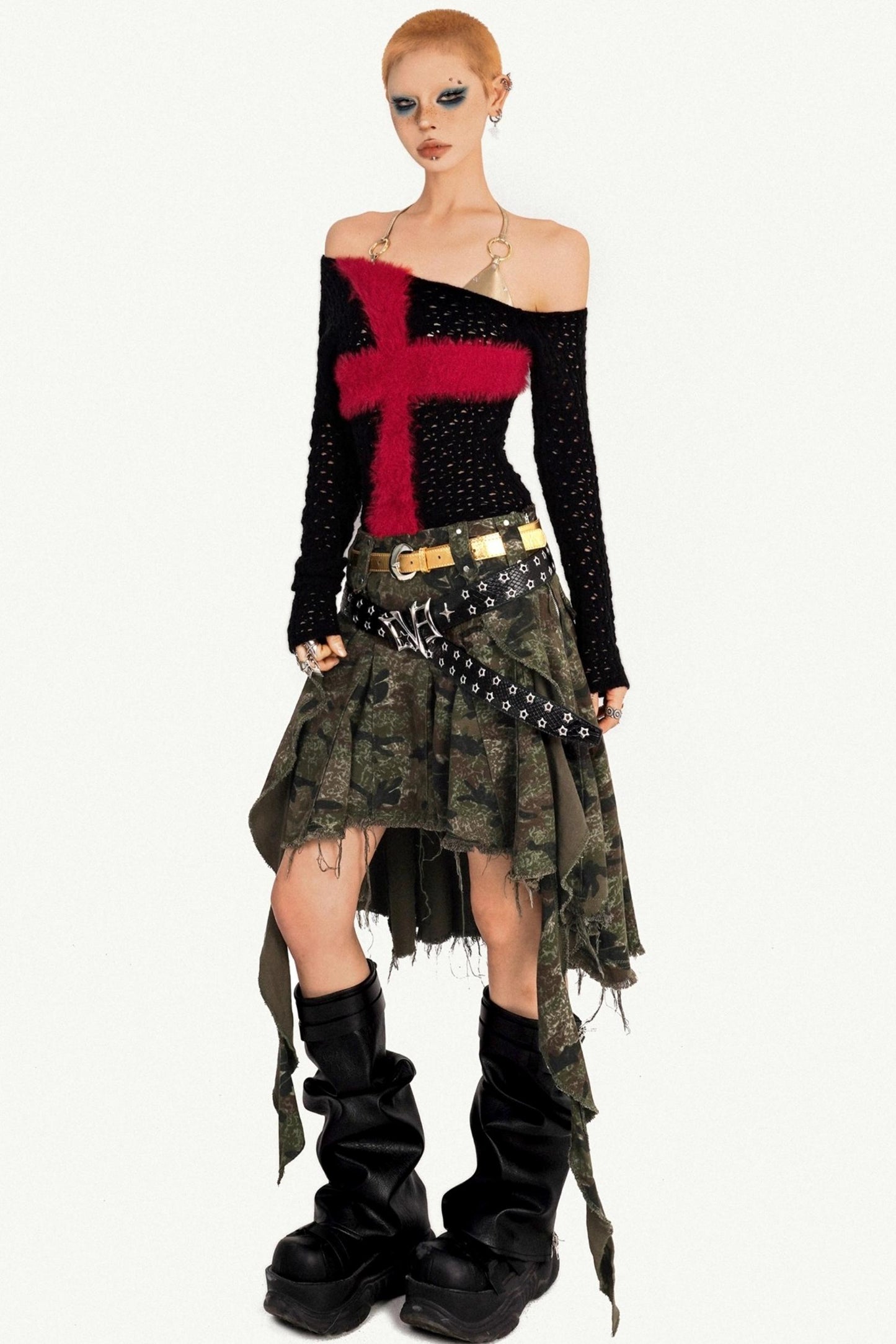 Milky Red Punk Knitted Sweater Top