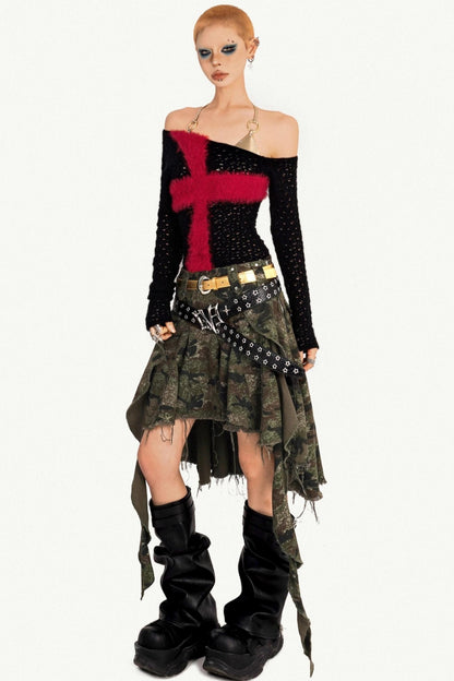 Milky Red Punk Knitted Sweater Top