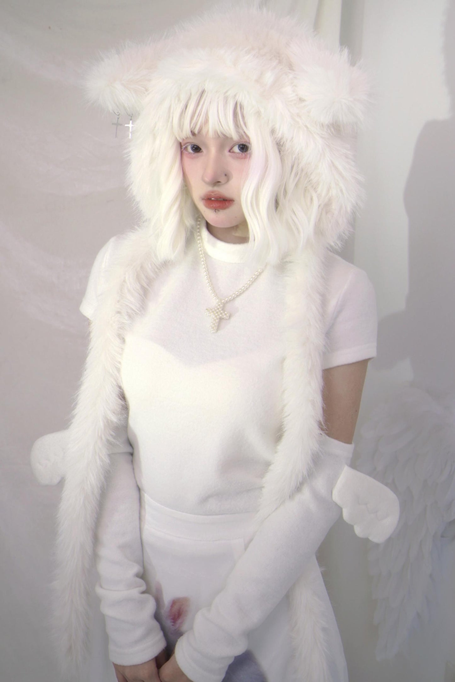 Small Wings Fur Split-Sleeve T-Shirt