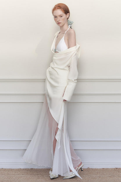 White Pleated Satin Blouse