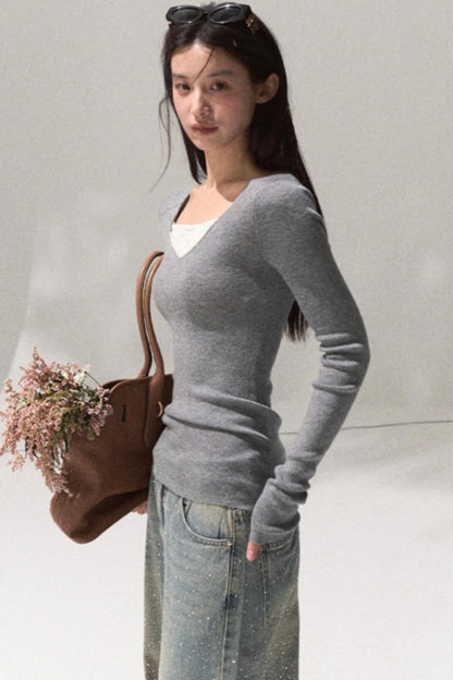 V-Neck Slim Casual Knit Sweater