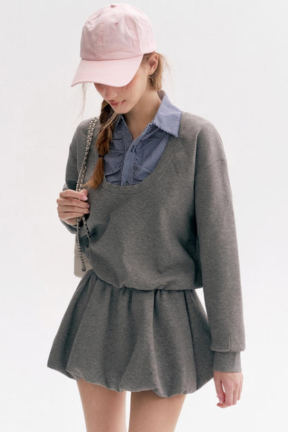 Lazy Casual Check Puffy Skirt Set-Up