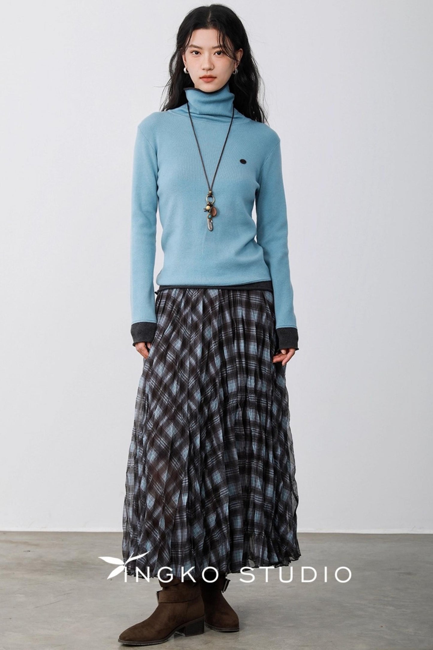 Blue Plaid Gauze Skirt