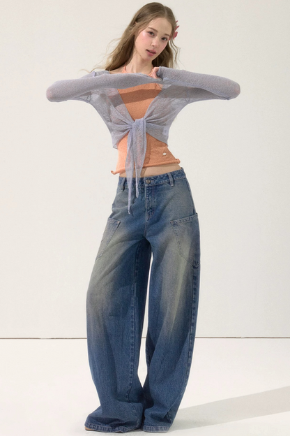 Rhinestone Retro Wide-Leg Jeans