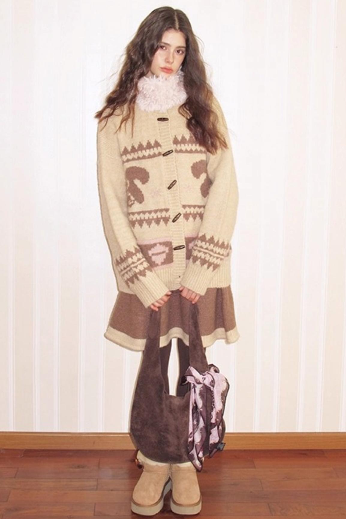 Pinecone Velvet Jacquard Sweater Skirt Set