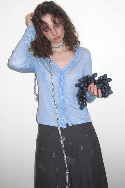 Wild Sun V-neck Knitted Long Sleeve T-Shirt