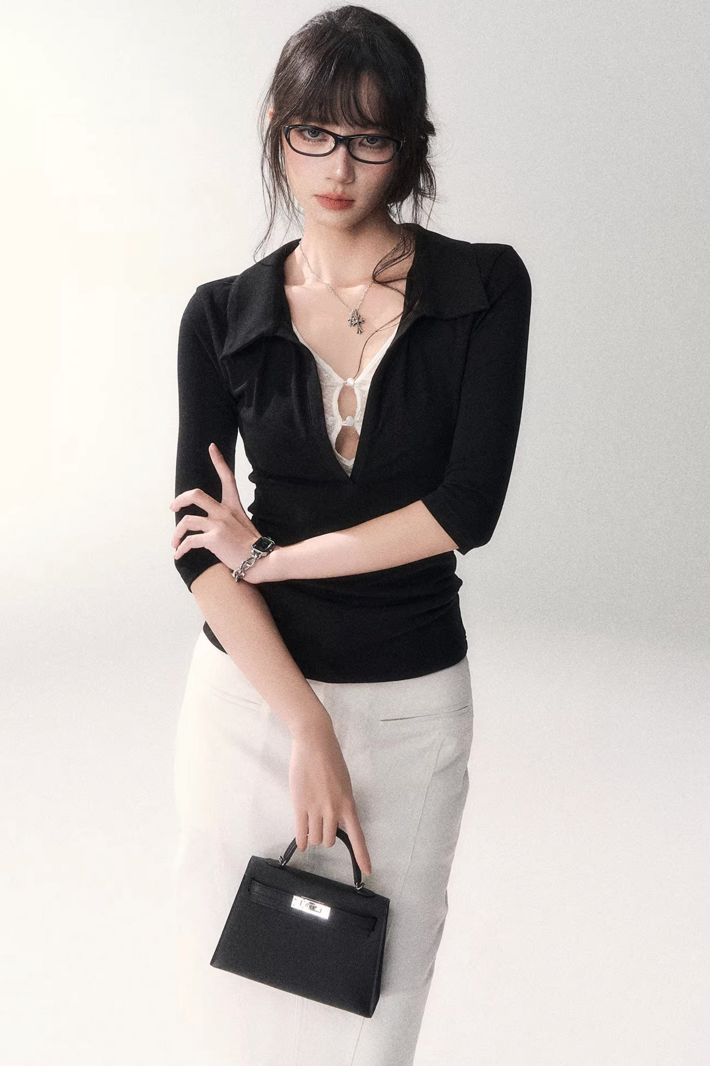 Black Lace Patchwork Top