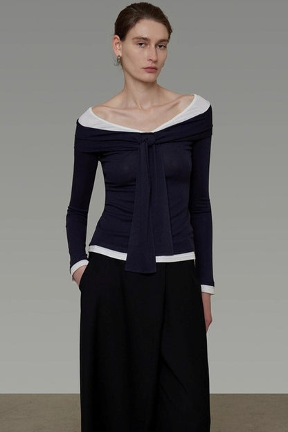 Contrasting One-Shoulder Knitwear
