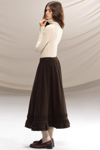 Hazelnut Lace Wool Skirt