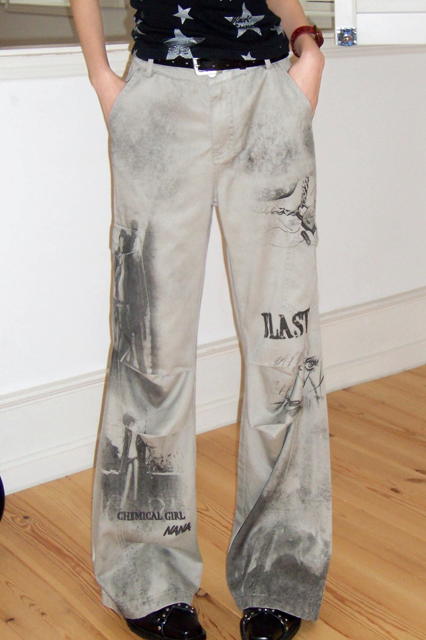Distressed Patchwork Flared Pants