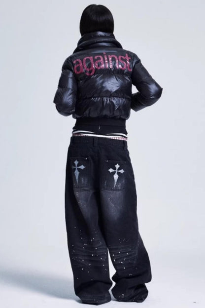 Two-Color Multi-Zipper Cotton Jacket