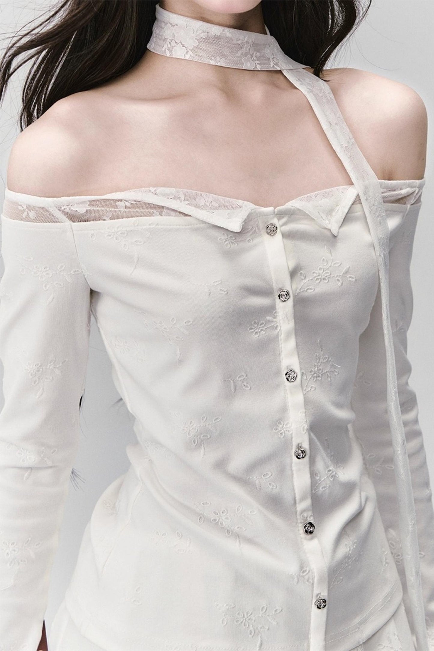 White Moonlight Lace Embroidered Top Skirt Set-Up