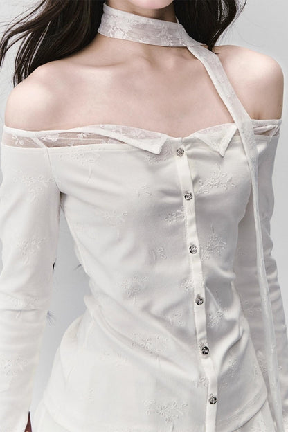 White Moonlight Lace Embroidered Top Skirt Set-Up