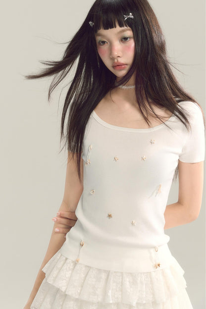 3D Shell Bead Knit Tee