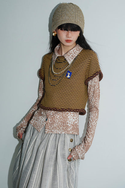 Vintage Striped Rolled Hem Short-Sleeve Top