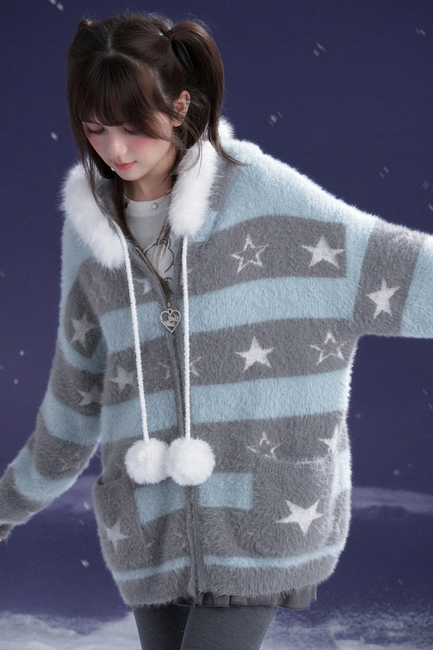 Gray-Blue Striped Star Sweater