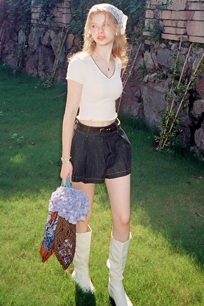 White Lace V-Neck Short Sleeve Top