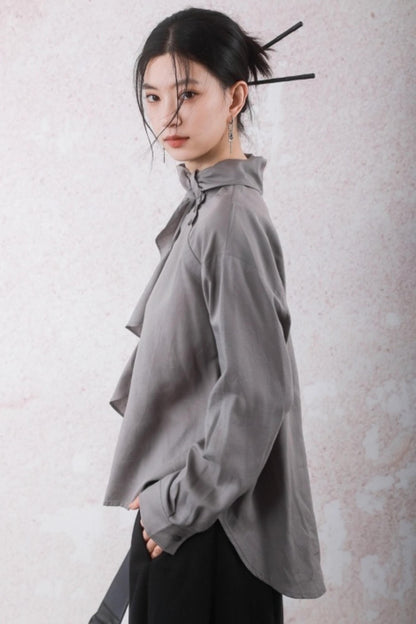 Silk Linen Ruffle Shirt